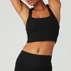 Alo Yoga Alosoft Ribbed Chic Bra Tank in black, size small